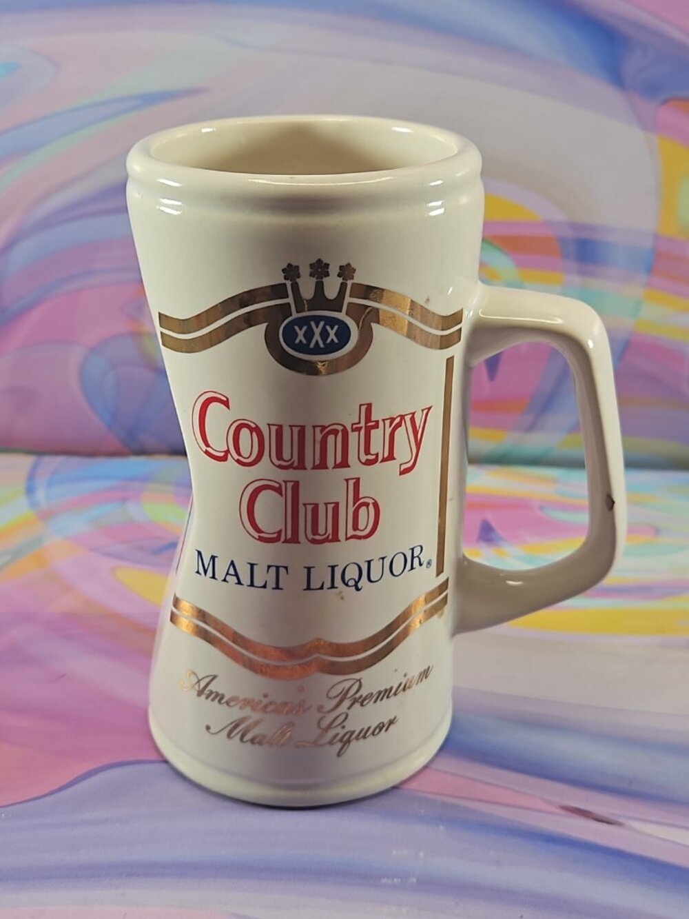 Country Club Malt Liquor "Dented" Beer Can Shaped Mug Stein Vintage